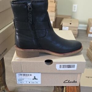 Clarks Cologne Strap Ankle Boot  Black Leather Ankle Booties